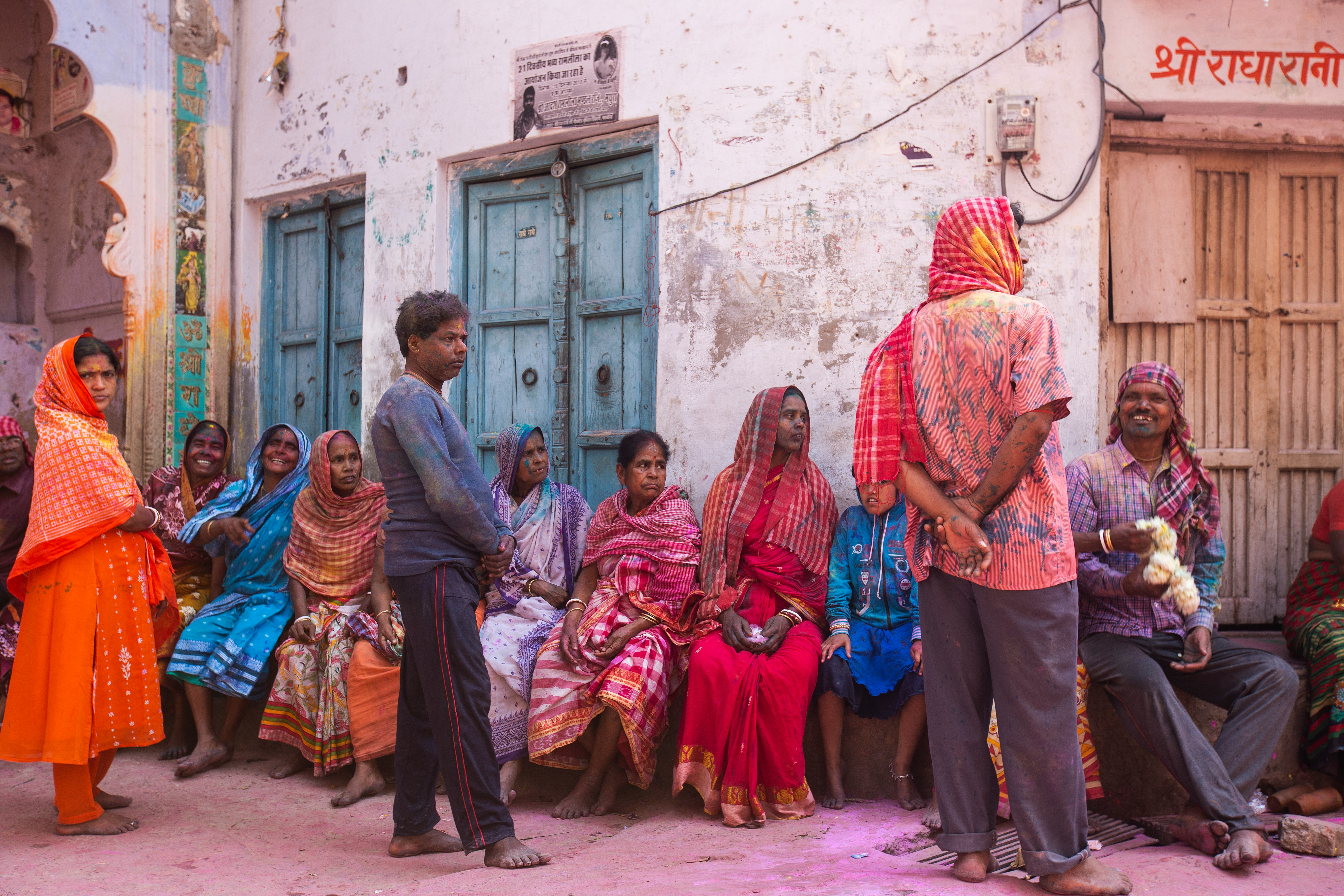 Group of people in India living in poverty